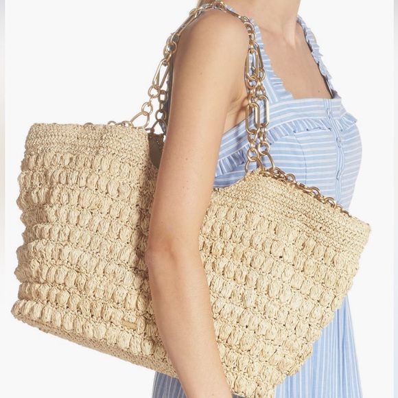 Cult Gaia Naima Tote Bag in Tan - textured bobble design with Chain Handle-NWOT - Picture 9 of 17